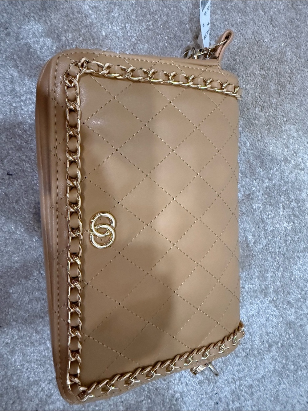 Quilted Tan Crossbody Chain Shoulder Bag